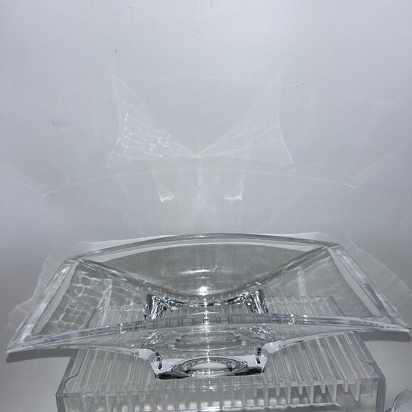 Nambe Crystal Planar Bowl 7"X13" Large Modernist Arched Centerpiece Elegant Vase - Picture 2 of 16